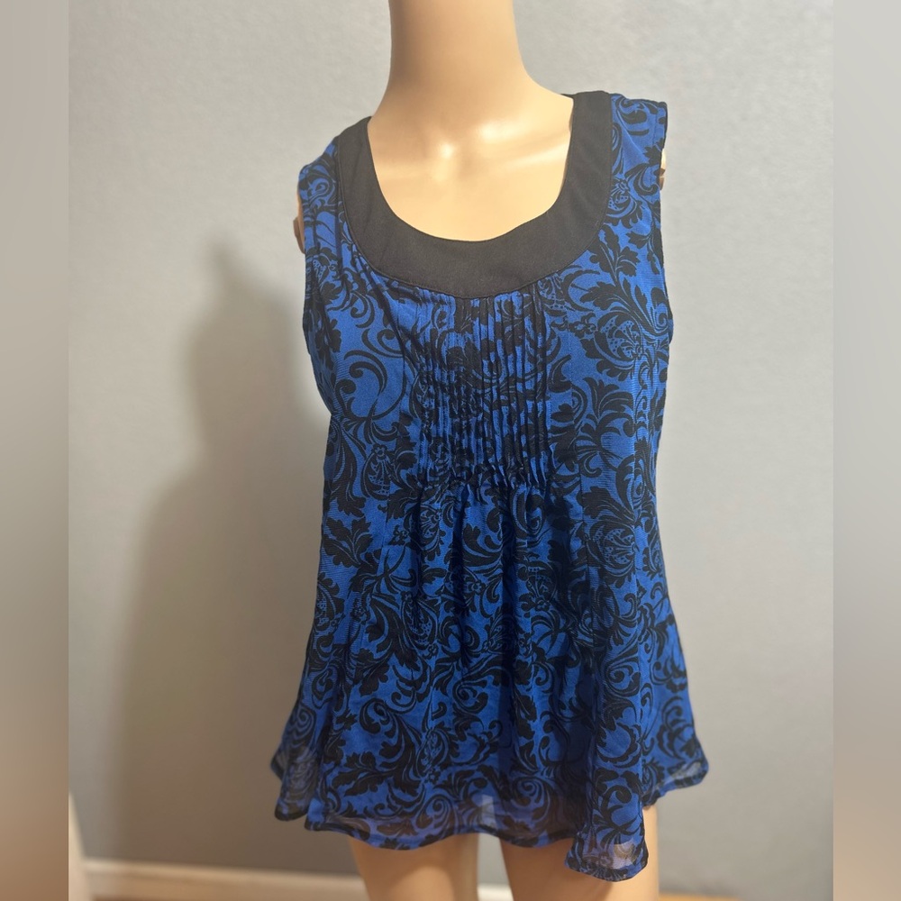 Rafaella Royal Blue and Black Floral Blouse size small